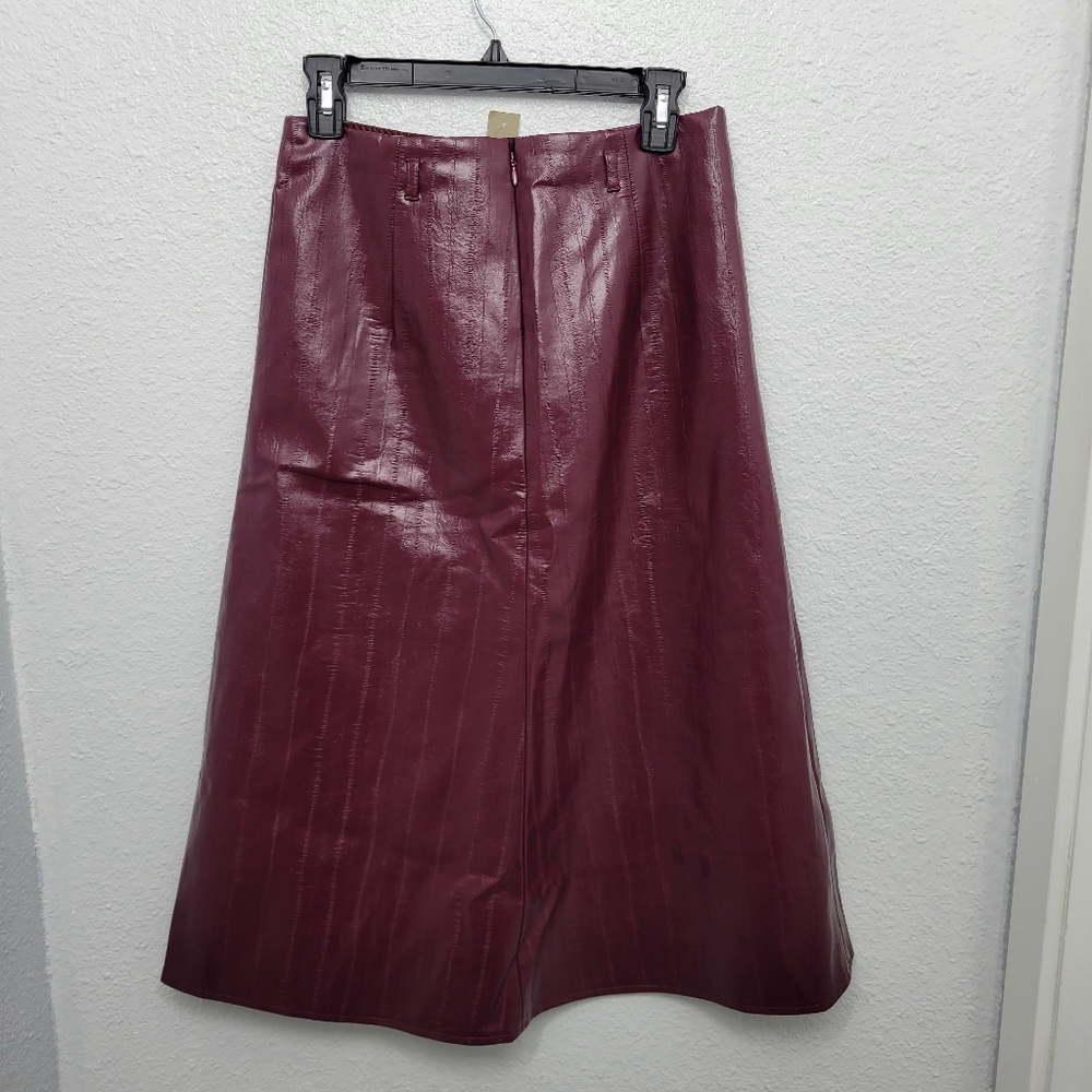 J. Crew Burgundy Faux Eel-skin Leather Midi Skirt - Picture 5 of 8